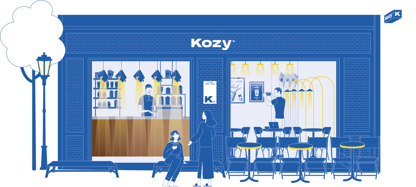 kozy café storefront with customers, counter service, and seating area inside., kozy south pigalle | all-week brunch & coffee