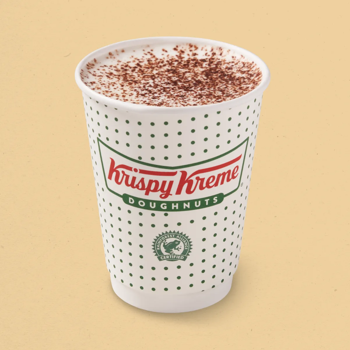 krispy kreme doughnut cup with cocoa powder topping on beige background., krispy kreme, melbourne