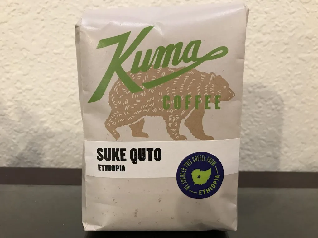 kuma coffee bag featuring ethiopian suke quto beans with bear logo., kuma coffee, washington