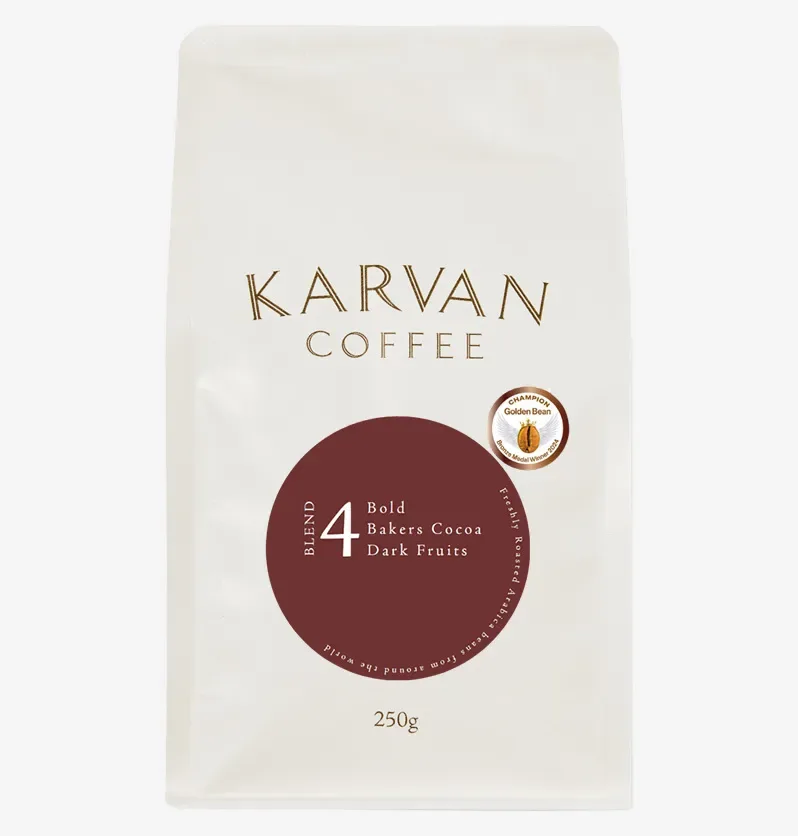 karvan coffee blend 4 package with bold, cocoa and dark fruits flavor notes, 250g., leaf bean machine, bibra lake