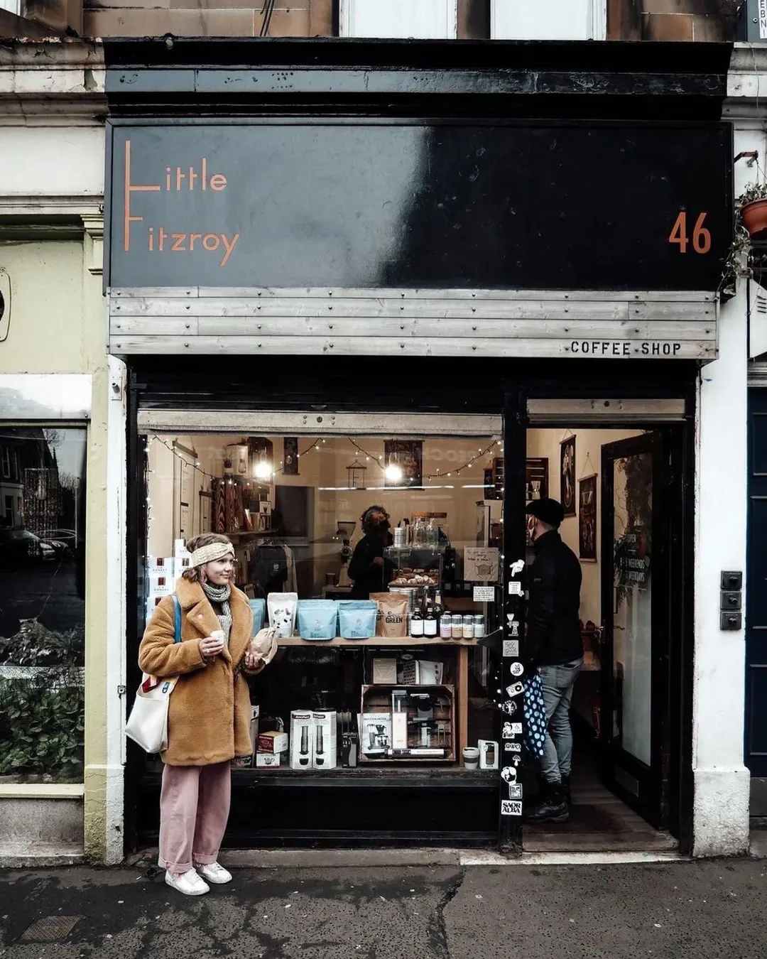 small coffee shop storefront at number 46 on little fitzroy street., little fitzroy coffee., edinburgh