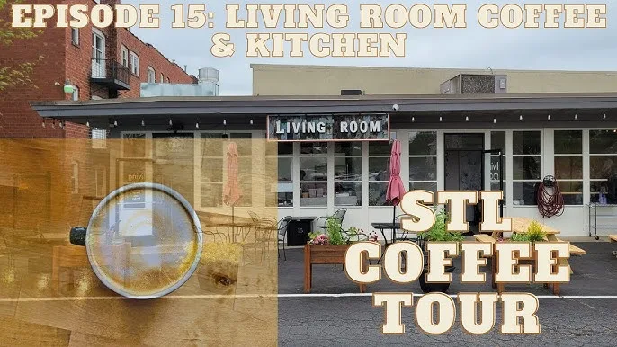living room coffee & kitchen storefront with signage and planters displayed., living room coffee & kitchen, st. louis