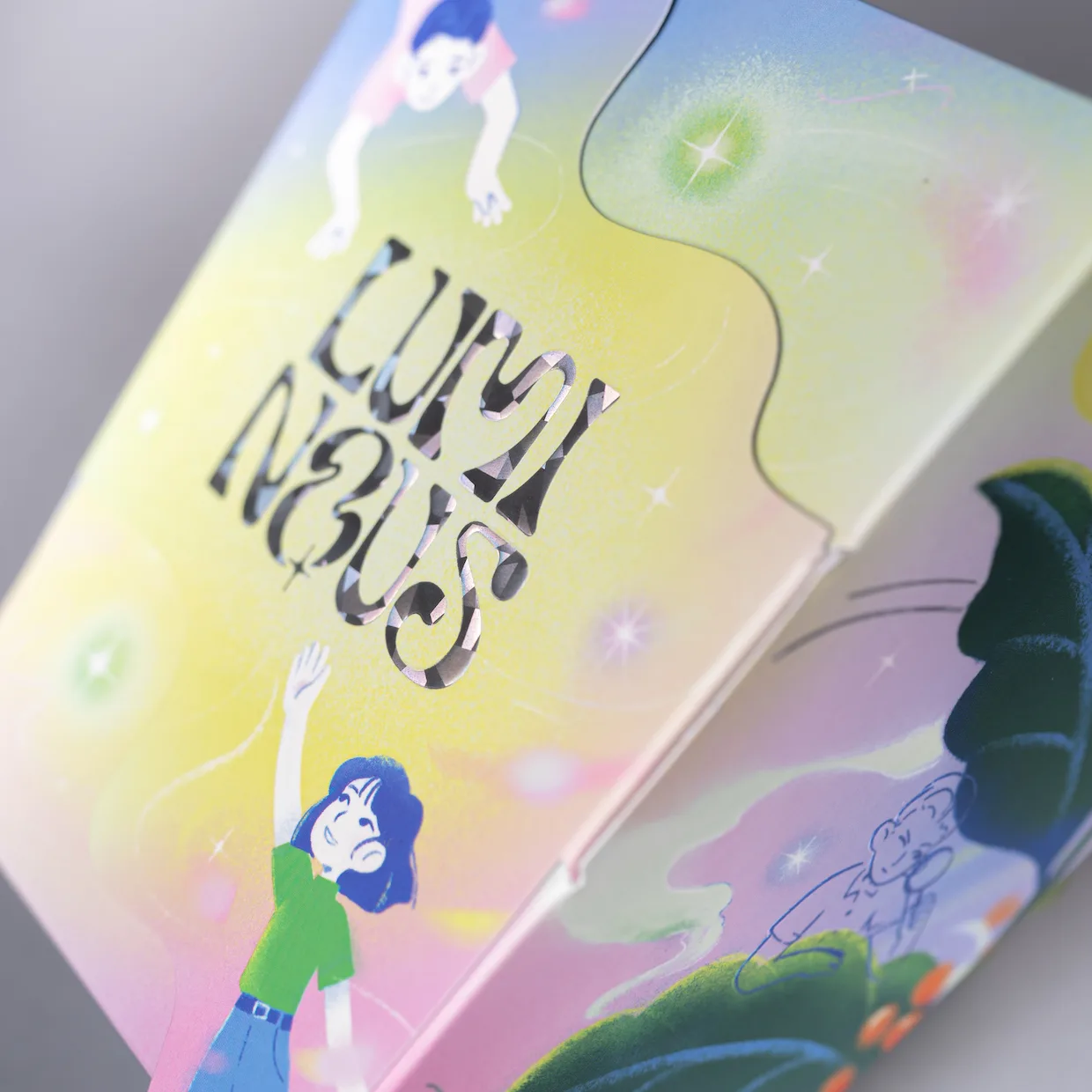 colorful illustrated children's book cover with pastel gradient background and whimsical characters., luminous coffee, las ve