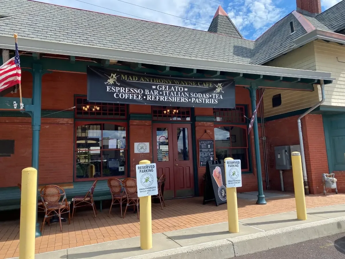 mad anthony wayne cafe storefront with espresso bar, gelato, and pastries displayed., mad anthony wayne cafe, wayne