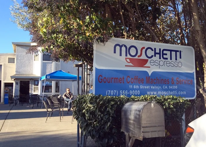 moschetti espresso storefront with signage on vallejo street, california location., moschetti coffee, vallejo