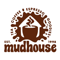 coffee cup with steam, circular text design, "mudhouse" text, established 1998 logo., mudhouse coffee springfield, springfiel