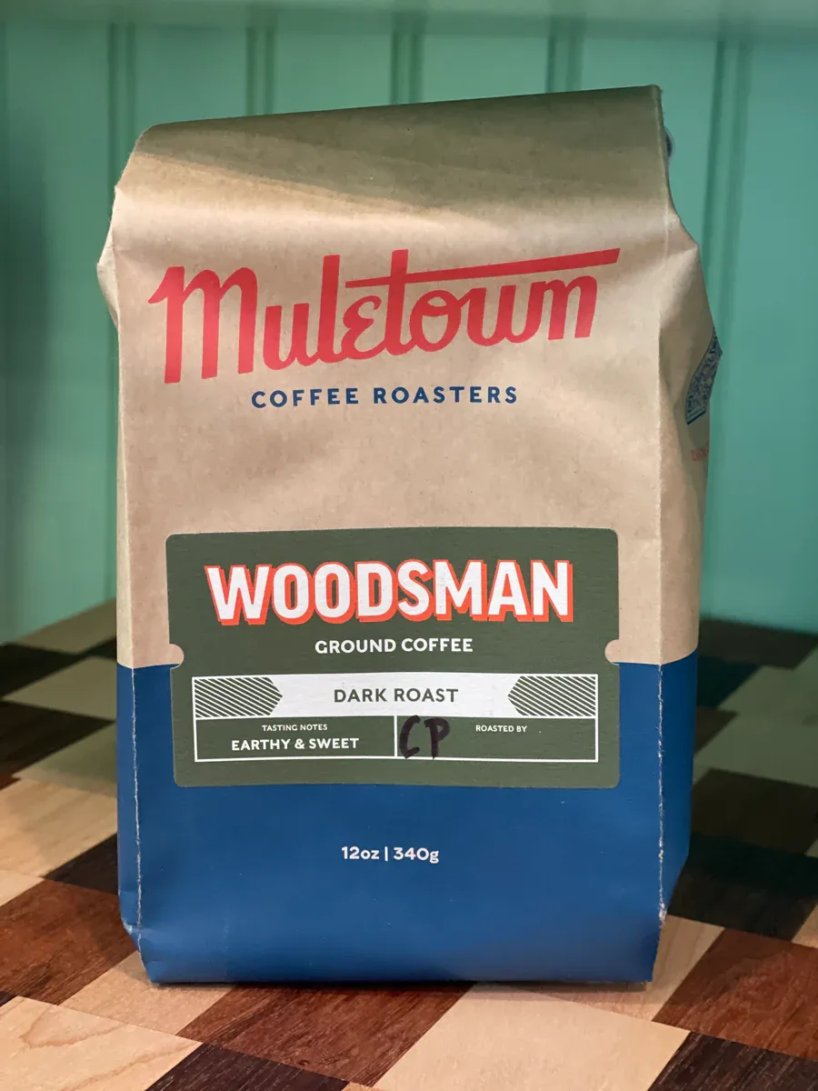 mulstown coffee roasters woodsman ground coffee bag, dark roast, 12oz package., muletown roasted coffee, tennessee