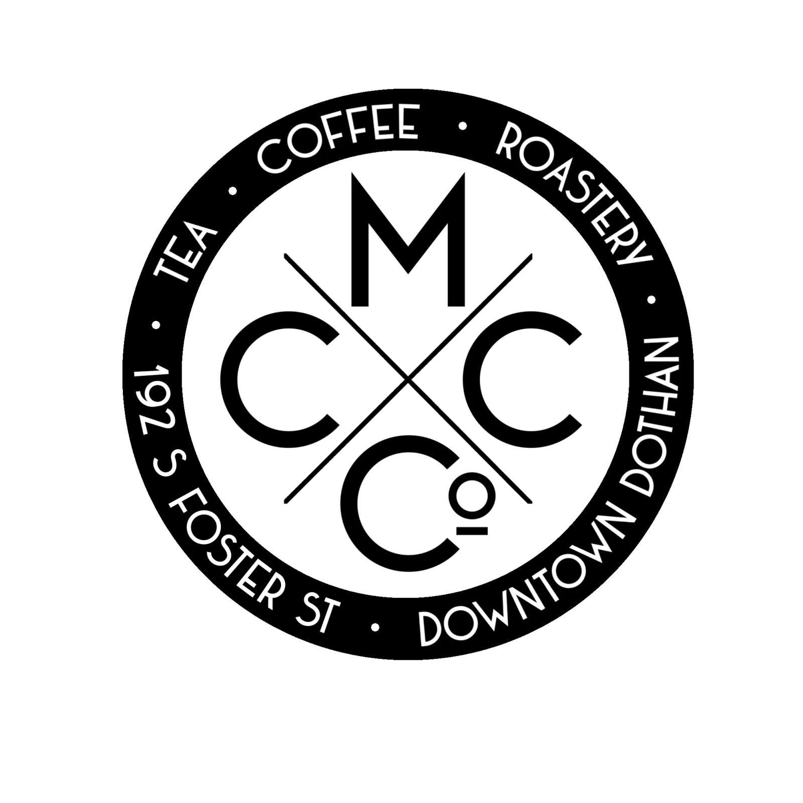 black and white circular logo for a coffee and tea roastery in downtown dothan., mural city coffee company, alabama