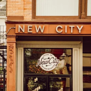 historic new city storefront with wooden signage and display windows., new city microcreamery, hudson