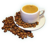 white cup of coffee surrounded by scattered brown roasted coffee beans on saucer., nova rosti coffee co, san rafael