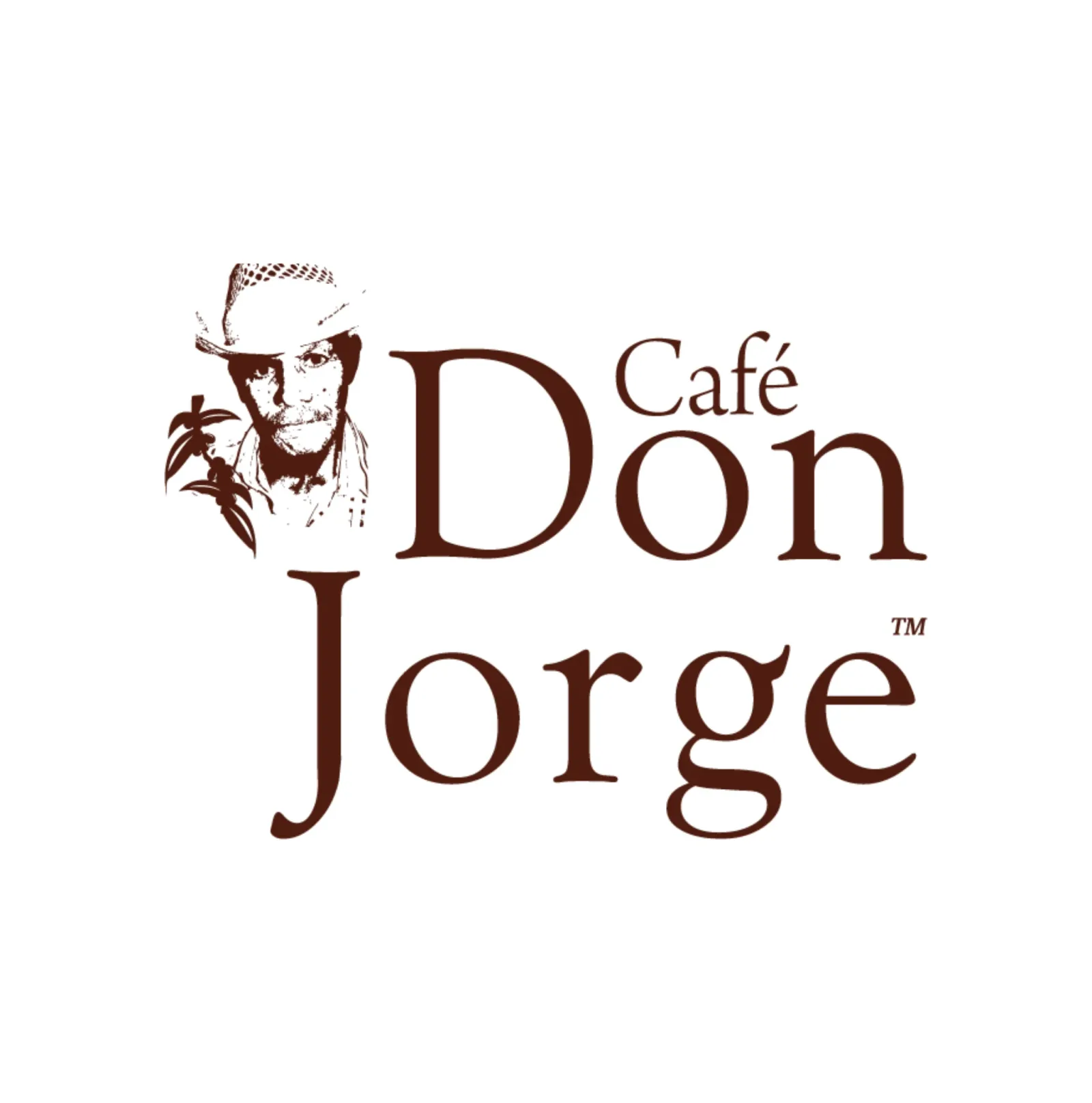 café don jorge logo featuring illustrated man with hat holding plant branch., p & p coffee / cafe don jorge, utah