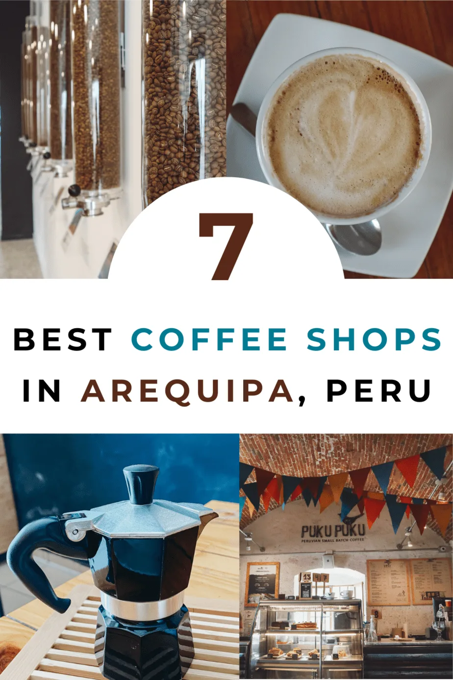 # visual content description

coffee shop collage featuring beans, latte art, moka pot, and rustic café interior with bunting