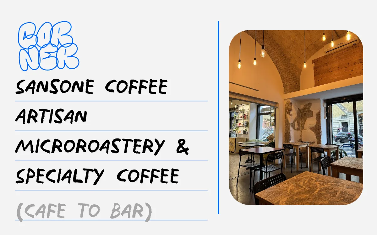 sansone coffee artisan microroastery interior with wooden tables and warm lighting., sansone coffee artisan microroastery & s