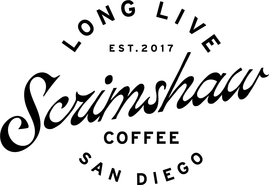 long live scrimshaw coffee logo with established 2017 and san diego text., scrimshaw coffee, san diego
