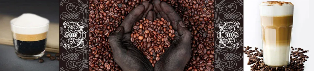 coffee beverages and beans displayed with hands cradling roasted coffee grounds artfully., serengeti teas newburgh, newburgh