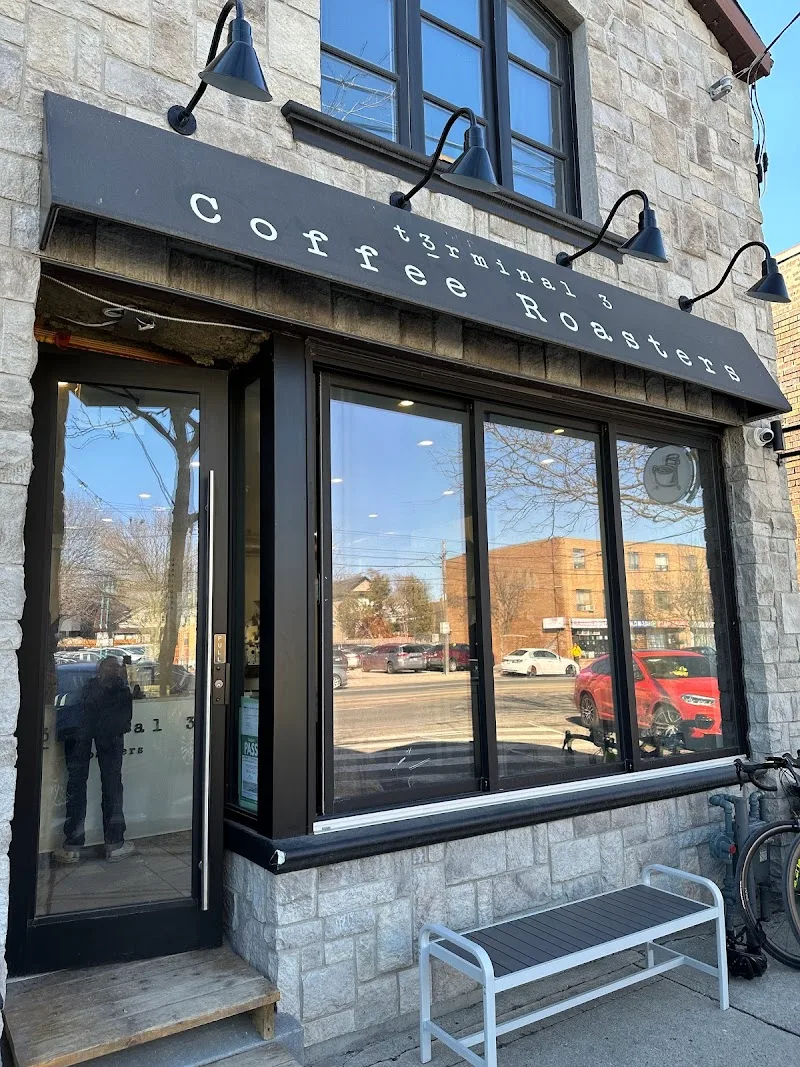 terminal 3 coffee roastery storefront with large windows and black awning., terminal 3 coffee roasters - lake shore, etobicok