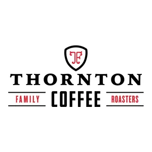 thornton family coffee roasters logo with shield emblem and horizontal design elements., thornton family coffee roasters, por