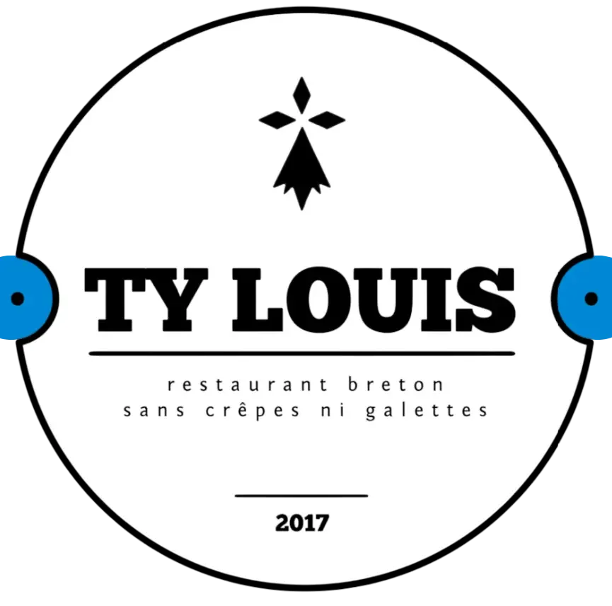 ty louis restaurant logo with cross symbol and blue circular accents, established 2017., ty louis - restaurant breton paris 1