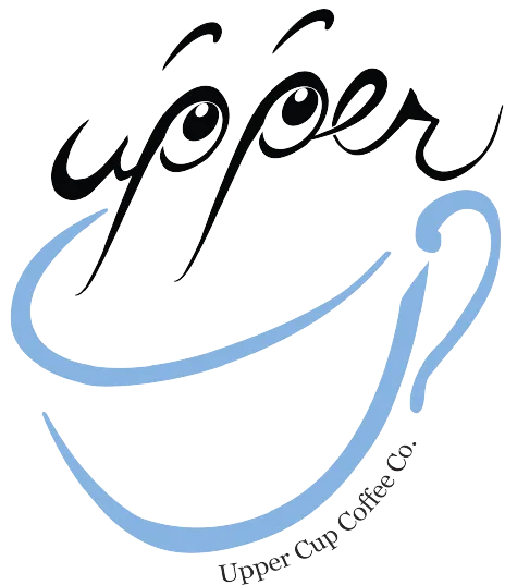 stylized coffee cup logo with smiling face and "upper cup coffee co." text., upper cup coffee, columbus