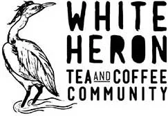 white heron tea and coffee community logo featuring a stylized heron bird illustration., white heron tea & coffee, portsmouth