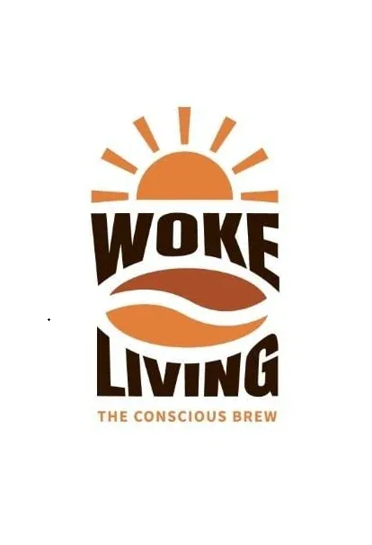 woke living logo with sun, hands, and "the conscious brew" tagline., woke living coffee, raleigh