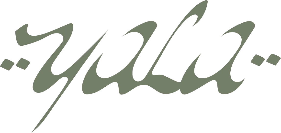 arabic calligraphy in sage green with decorative dots on white background., yala coffee, los angeles